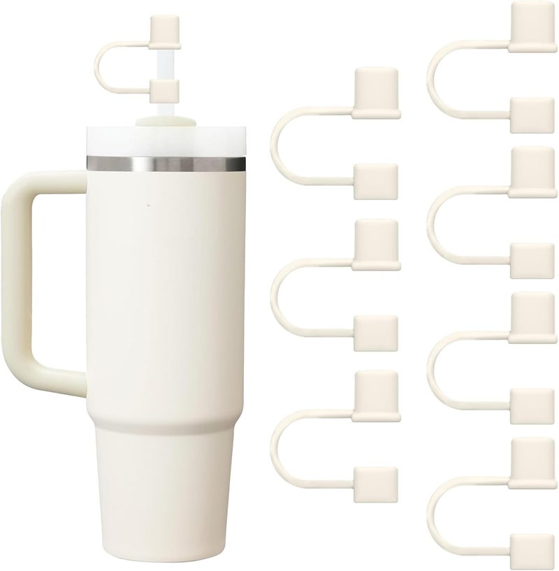 GGDECA 7Pcs Straw Cover Cap for Stanley Cup,Simple 10mm(0.4inch) Silicone Straw Toppers for Stanley 40&30oz Tumbler Accessories-White Grey - Image 1